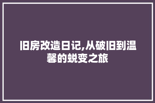 旧房改造日记,从破旧到温馨的蜕变之旅 家电维修